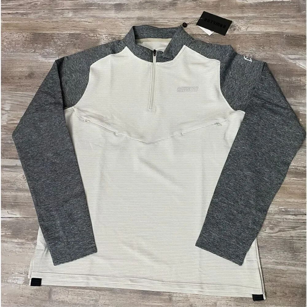 Rawgear Mens Athletic Cream Shirt Workout Half Zip Sz L